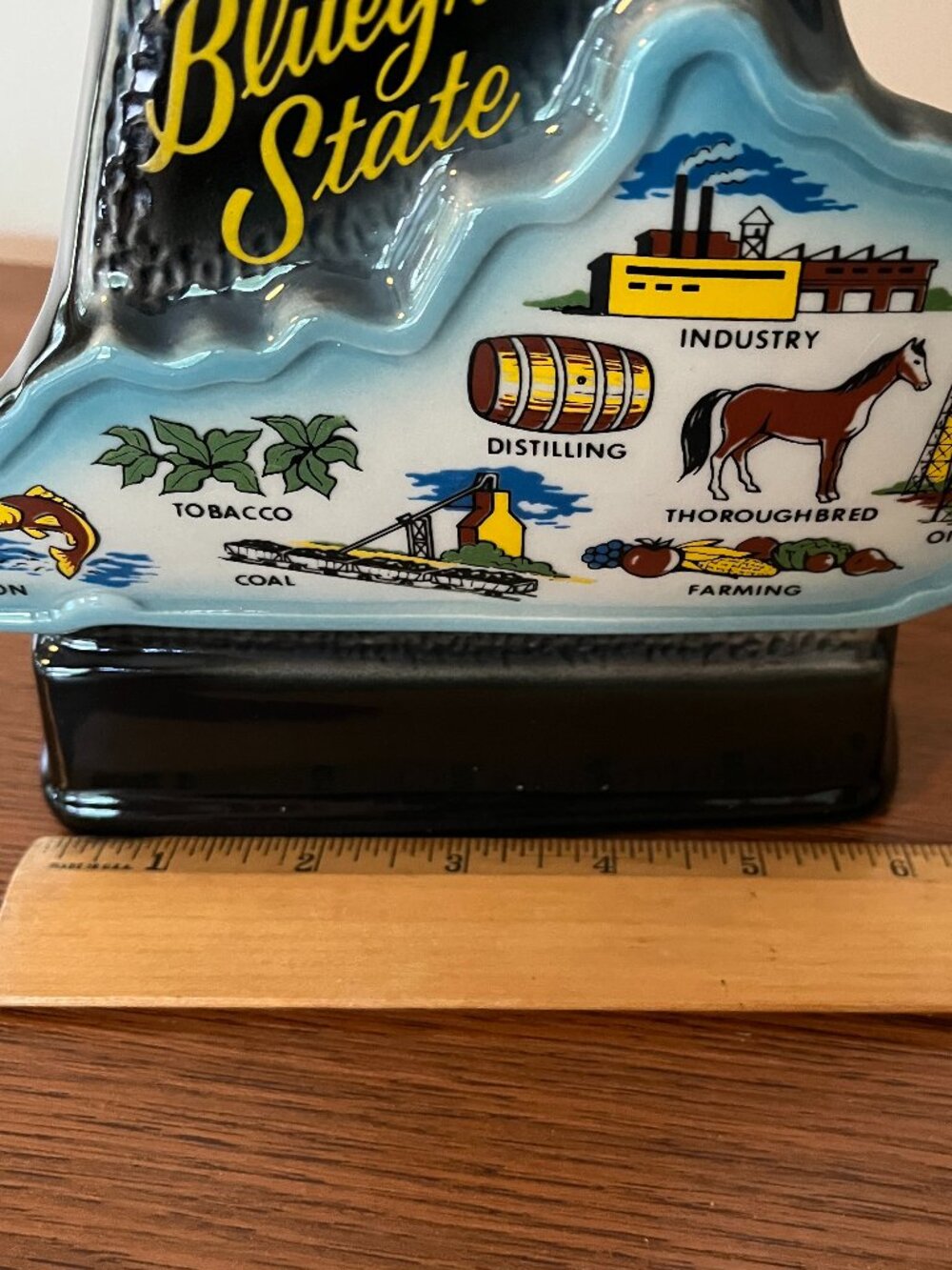 Ceramic Jim Beam 1967 Kentucky Shaped Decanter Only Black Horse Head Stopper - Picture 9 of 11